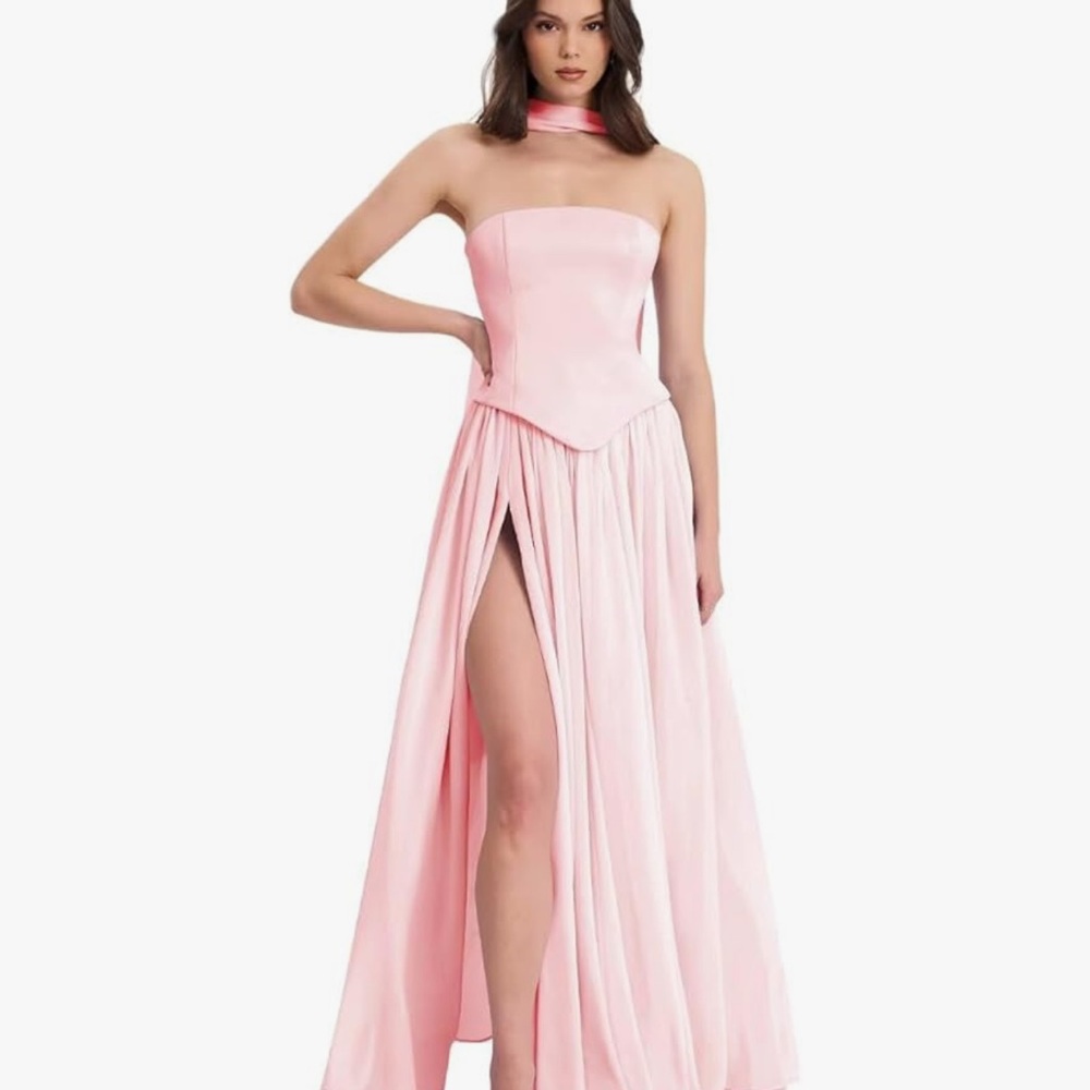 Pink Strapless Evening Gown